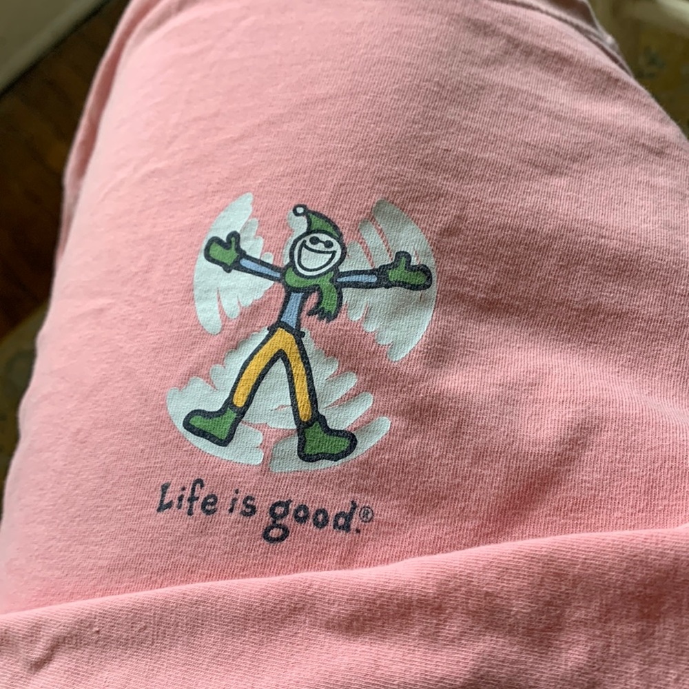 Life is Good long sleeve snow angel pink shirt